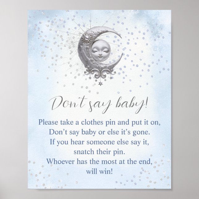 Über der Mond-Baby-Dusche Sage kein Baby-Spiel Poster (Vorne)
