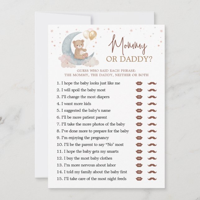 Über der Mond Baby Duschkabine Mommy oder Daddy Ga Einladung (Vorderseite)