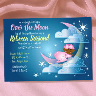 Über der Mond Baby Girl Dusche auf Crescent gekram Einladung