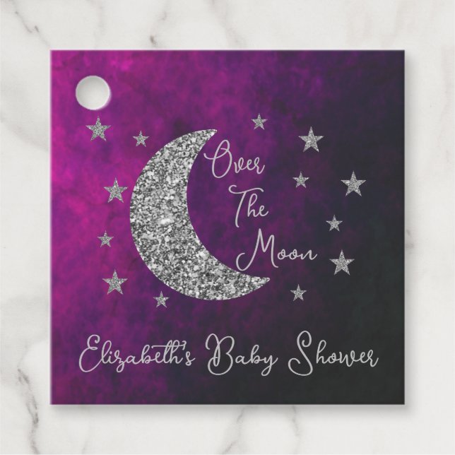 Über der Mond Babydusche Geschenkanhänger (Vorderseite)