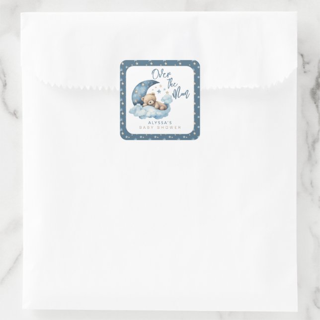 Über der Mond Babydusche Quadratischer Aufkleber (Tasche)