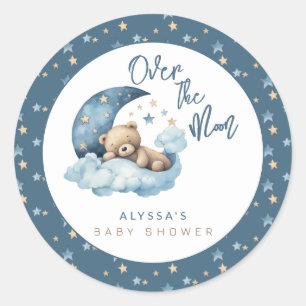 Über der Mond Babydusche Runder Aufkleber