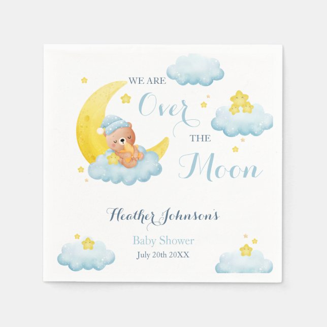 Über der Mond Bear Boy Babydusche Serviette (Vorderseite)