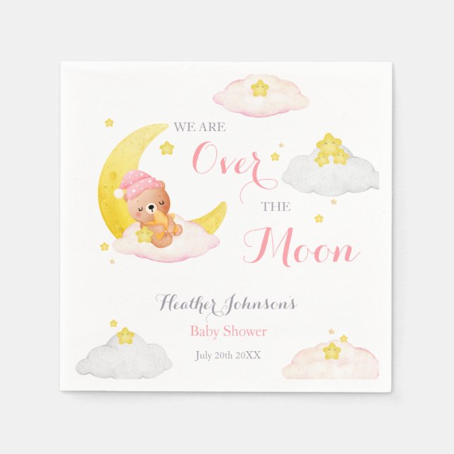 Über der Mond Bear Girl Babydusche Serviette (Vorderseite)