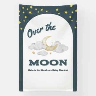 Über der Mond Blue Baby Dusche Custom Foto Wall Banner
