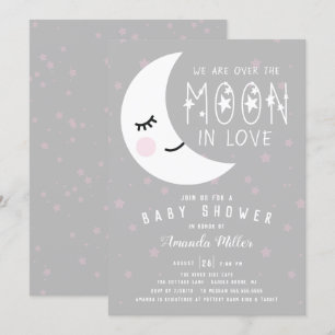 Über der Mond Girl Babydusche Einladung