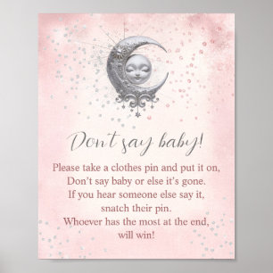 Über der Mond-Girl-Babydusche Sage kein Baby-Spiel Poster