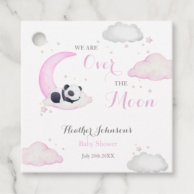 Über der Mond Girl Panda Bear Babydusche Geschenkanhänger (Vorderseite)