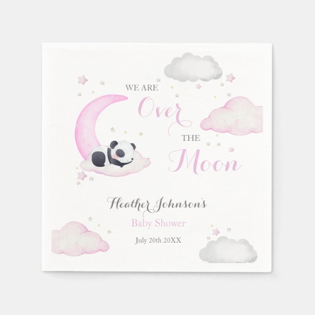 Über der Mond Girl Panda Bear Babydusche Serviette (Vorderseite)