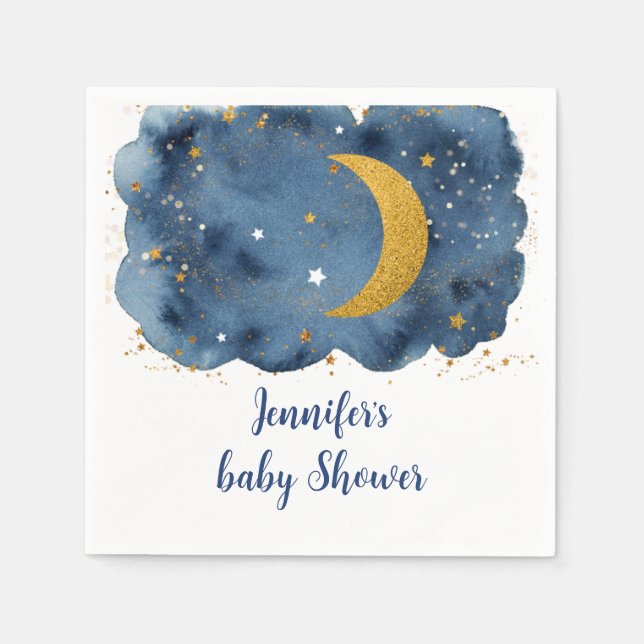 Über der Mond Navy Gold Galaxy Baby Dusche Serviette (Vorderseite)