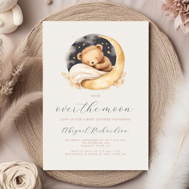 Über der Mond Teddy Bär Neutral Boho Babydusche Einladung (Von Creator hochgeladen)
