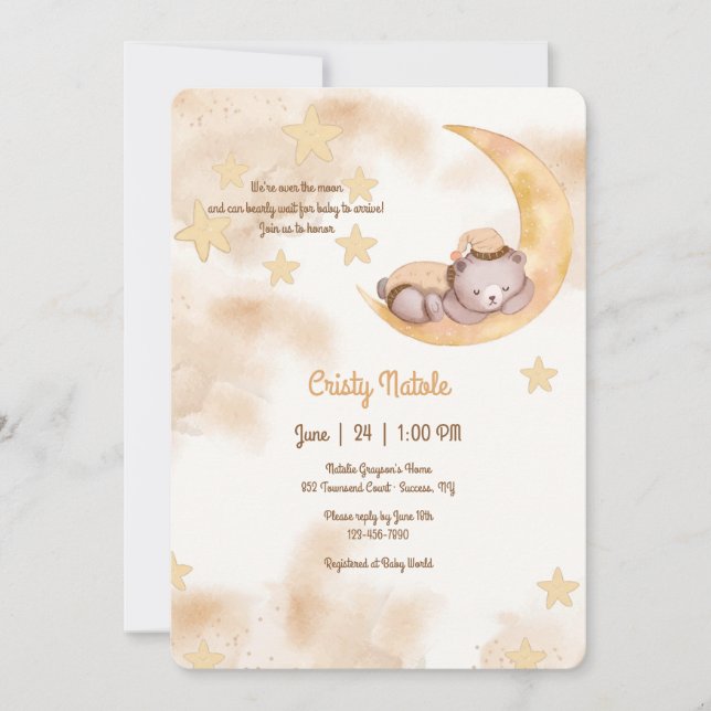 Über der Mondschlampe Teddy Bear Babydusche Einladung (Vorderseite)