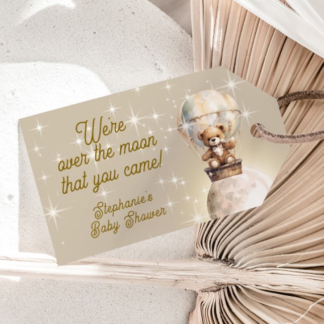 Über der Mondteddy-Bären Celestial Baby-Dusche Geschenkanhänger (Over the moon teddy bear and moon baby shower gift tag)