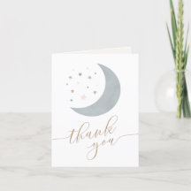 Über der Moon Boy Baby Dusche Danke Karte