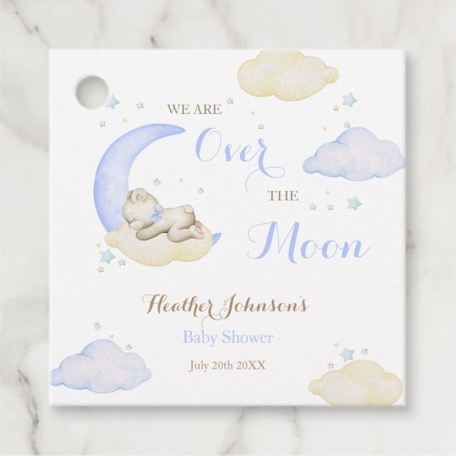 Über der Moon Boy Bear Babydusche Geschenkanhänger (Vorderseite)
