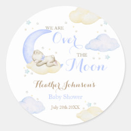 Über der Moon Boy Bear Babydusche Runder Aufkleber