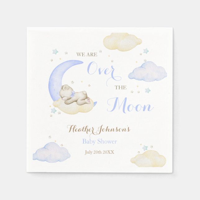 Über der Moon Boy Bear Babydusche Serviette (Vorderseite)