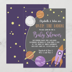 Über der Moon Outer Space Girl Babydusche Einladung
