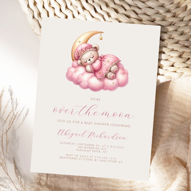 Über der Moon Teddy Bär Pink Girl Baby Dusche Postkarte (Von Creator hochgeladen)
