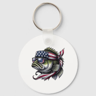 Über die amerikanische Flagge Sungles 4. Juli Fish Schlüsselanhänger