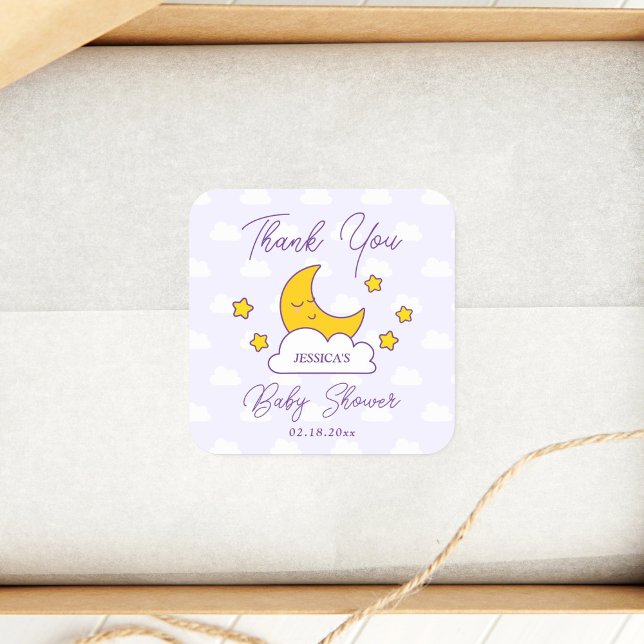 Über die Mond Gender Neutral Baby Dusche Vielen Da Quadratischer Aufkleber (Von Creator hochgeladen)