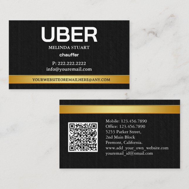 Uber-Fahrer Modern Gold Border Empfehlungs-QR-Code Visitenkarte (Vorne/Hinten)
