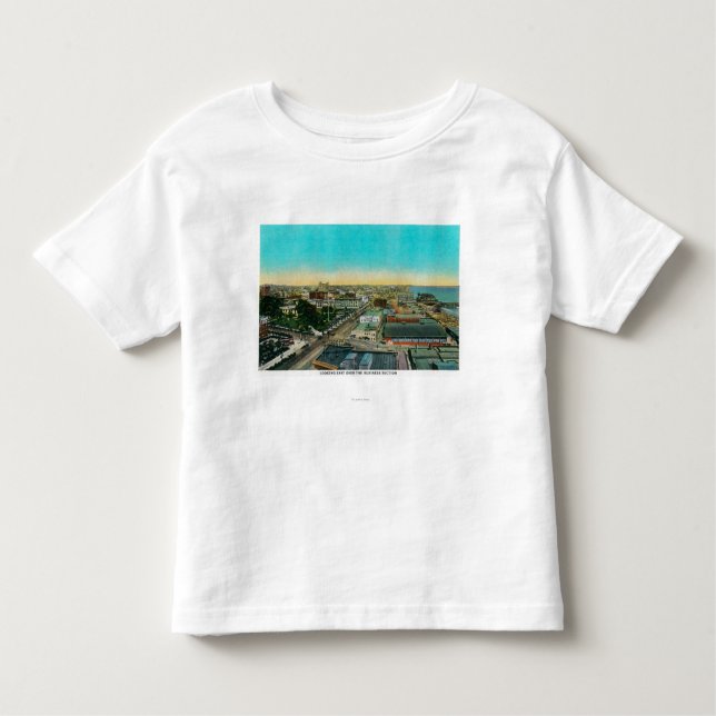 Über Geschäfts-Abschnitt, Long Beach Ost schauen Kleinkind T-shirt (Vorderseite)