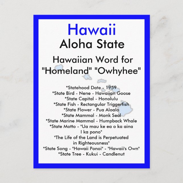 Über Hawaii Postkarte (Vorderseite)