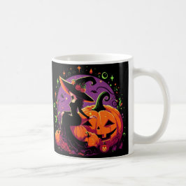 Über Hexen nachdenken, die auf einer Kürbiskaffee- Kaffeetasse