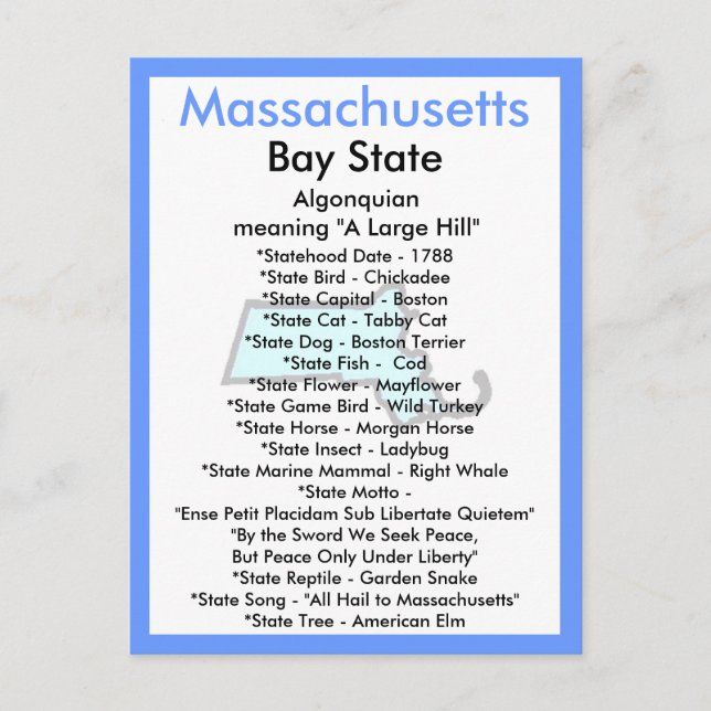 Über Massachusetts Postkarte (Vorderseite)