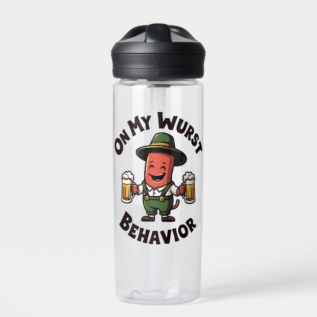 Über mein Wurst Verhalten Oktoberfest Funny Trinkflasche (Vorderseite)
