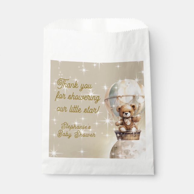 Über Moon Teddy Bear Gender Neutral Baby Dusche Geschenktütchen (Vorderseite)