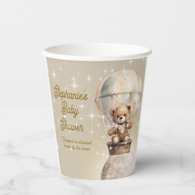 Über Moon Teddy Bear Gender Neutral Baby Dusche Pappbecher (Vorderseite)