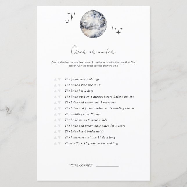 Über- oder unter Disko-Ball-Brautparty (Vorderseite)