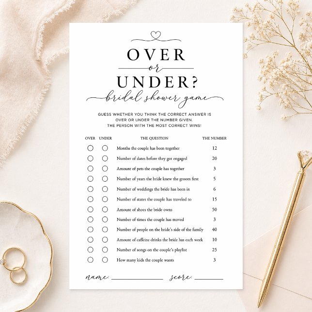 Über oder Unter Hochzeitsshower-Spielkarte Flyer (Bridal Shower Game)