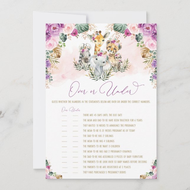 Über oder unter Safari Animals Babyduschkarte Einladung (Vorderseite)