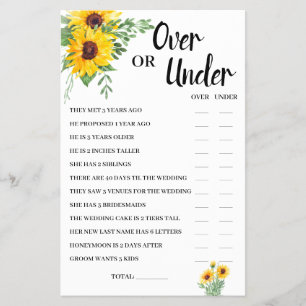 Über oder unter Sonnenblumen Brautparty-Spielkarte Flyer