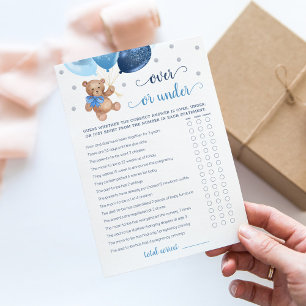 Über oder Unter Spiel Baby Shower Teddy Bär Karte