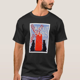 Über Paris Schwarze Katzen Rote Windmühle Frankrei T-Shirt