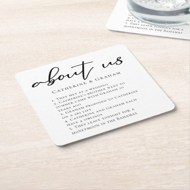 Über uns Wedding Couple Facts Trendy Rechteckiger Pappuntersetzer (angewinkelt)