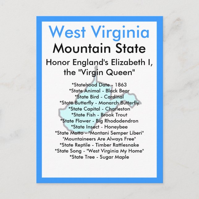 Über West Virginia Postkarte (Vorderseite)