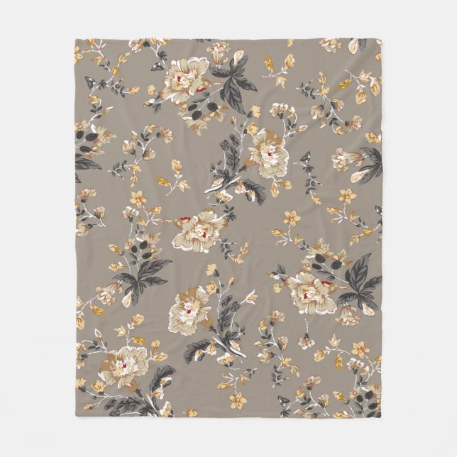 Überall auf Blume Muster auf brauner Hintergrundbl Fleecedecke (Vorderseite)