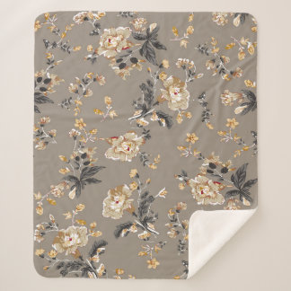 Überall auf Blume Muster auf brauner Hintergrundbl Sherpadecke