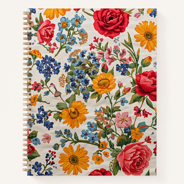 Überall Blumen, farbenfrohe Vielfalt, Notizbuch (Vorderseite)