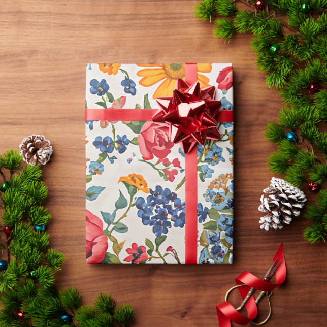 Überall Blumen, farbenfrohes Design, Geschenkpapier (Feiertagsgeschenk)