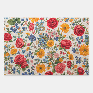 Überall Blumen, farbenfrohes Design, Geschenkpapier Set
