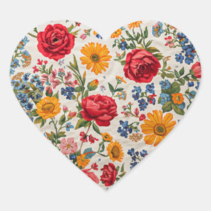 Überall Blumen, farbenfrohes Design, Herz-Aufkleber