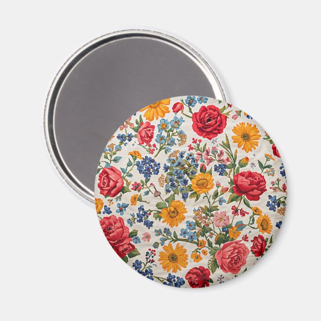 Überall Blumen, farbenfrohes Design, Magnet (Vorderseite/Rückseite)