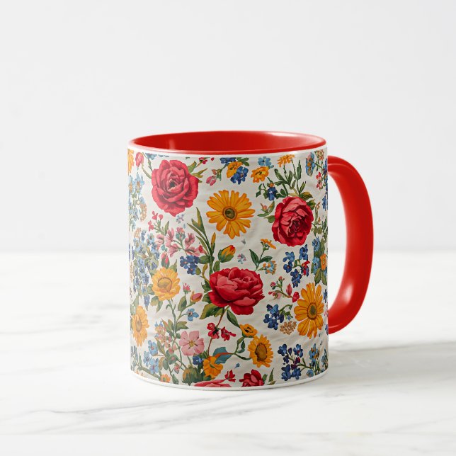 Überall Blumen, farbenfrohes Design, Tasse (VorderseiteRechts)