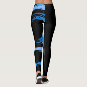 Überall drucken Leggings mit blauem Twirl auf schw